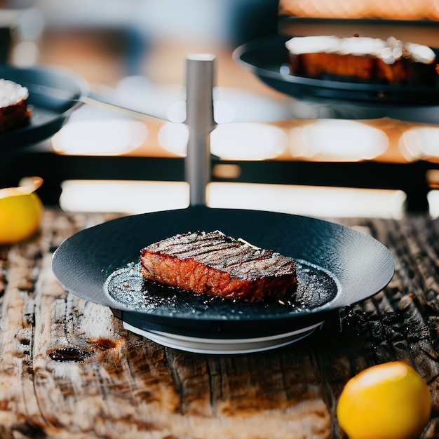 Photo assiette de steak servi dans un restaurant de grande classe