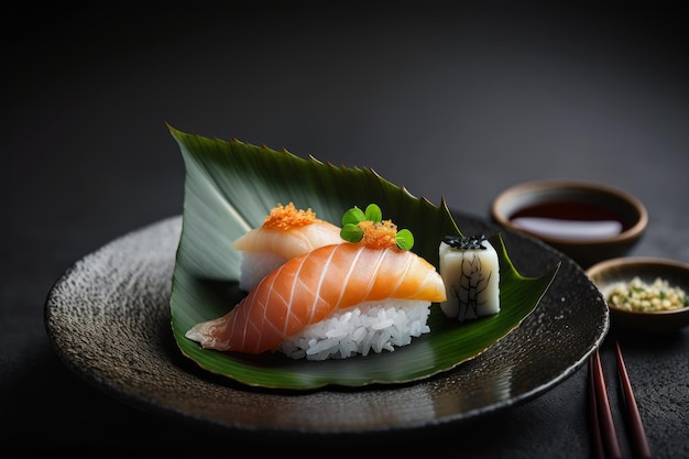 Une assiette de sushi et une assiette de sushi