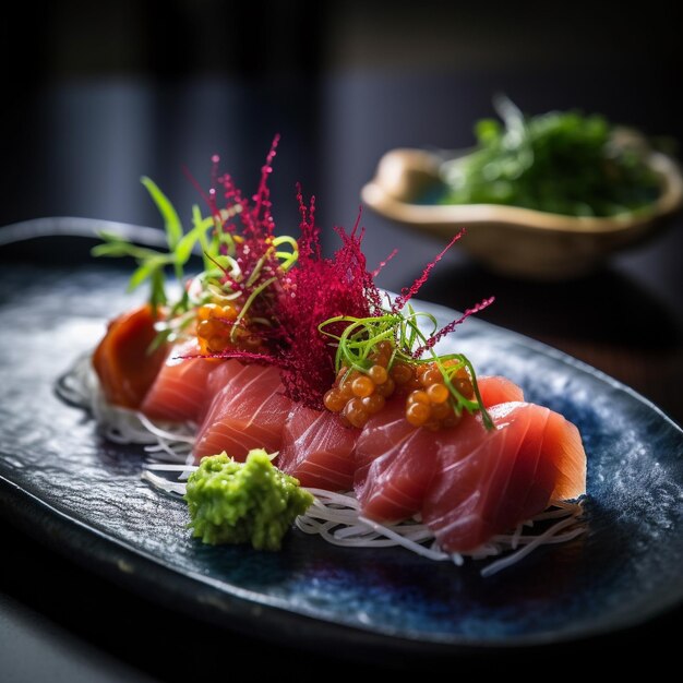 Photo une assiette de sushi avec une variété de légumes dessus.