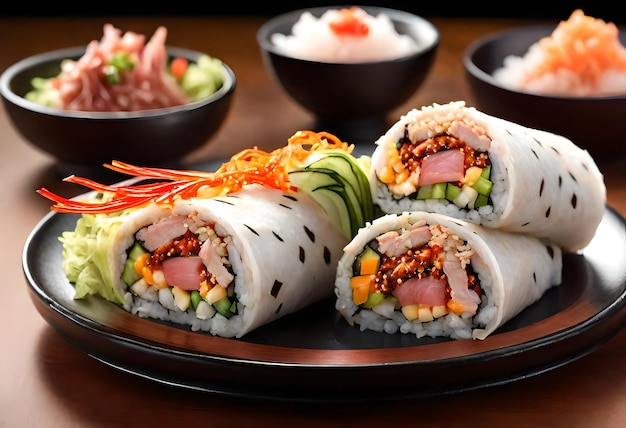 une assiette de sushi avec une variété de sushi dessus