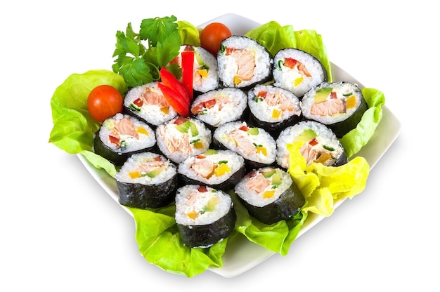 Assiette de sushis décorée