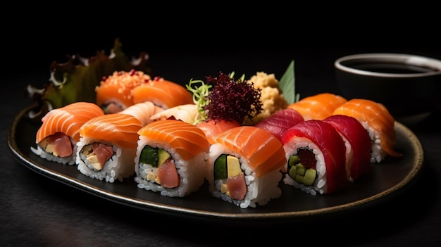 Une assiette de sushis avec une variété d'ingrédients