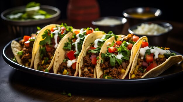 Une assiette de tacos avec de délicieuses garnitures