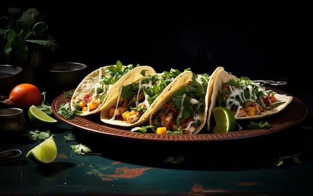 Assiette de tacos gastronomiques avec explosion de saveurs d'ingrédients frais