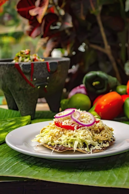 Assiette de tacos mexicains avec salade de laitue avec restes de ragoût d'oignons à la tomate, viande super délicieuse de