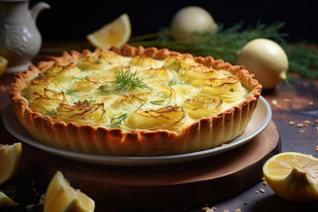 Photo une assiette avec une tarte au citron