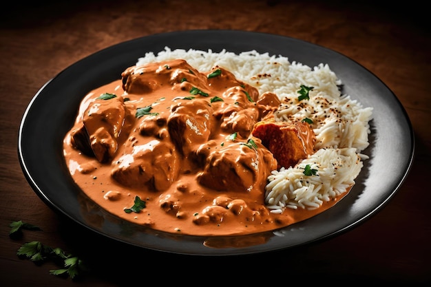 Assiette de tikka masala aux épices aromatiques et sauce crémeuse créée avec générative ai