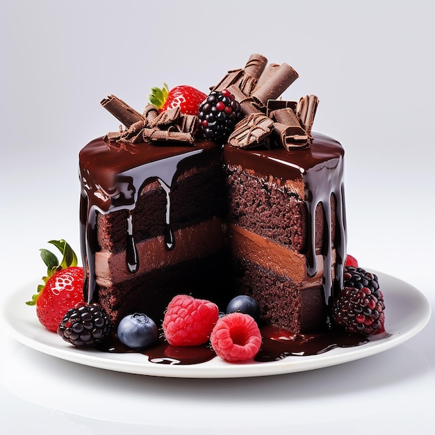 Assiette avec tranche de délicieux gâteau au chocolat fait maison sur la table