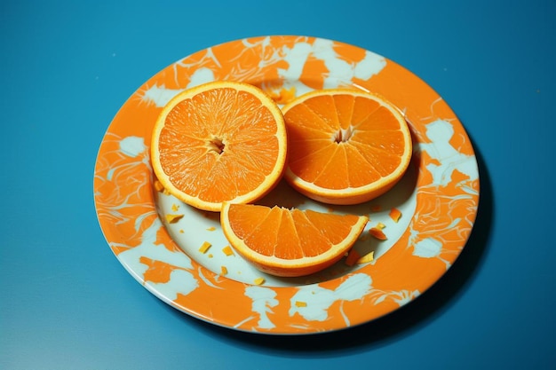 Une assiette avec des tranches d'orange dessus et les mots happy face.