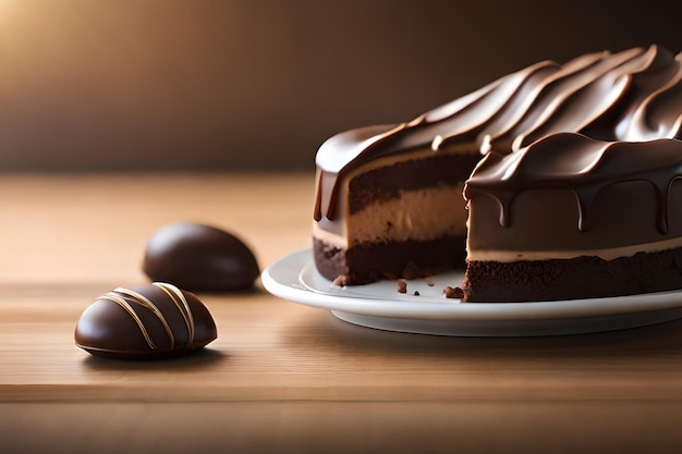 Une assiette de truffes au chocolat avec un morceau découpé.