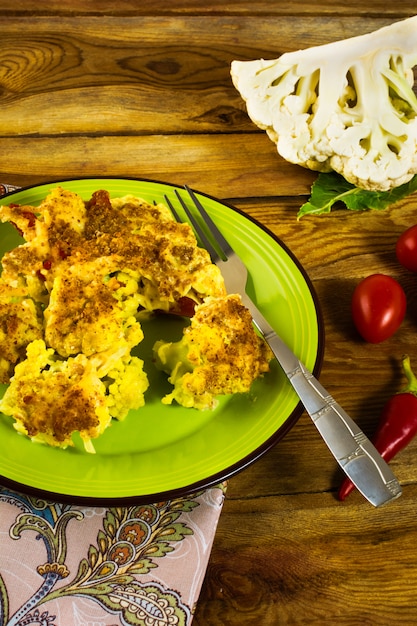 Assiette verte de chou-fleur au four