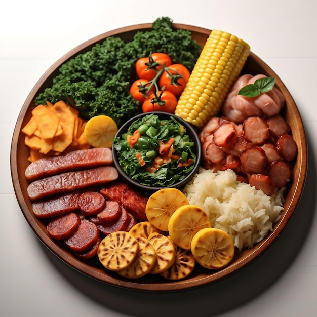 Assiette avec de la viande de riz bouillie savoureuse et des légumes sur fond clair