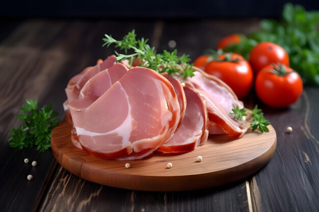 Une assiette de viande tranchée avec des tomates sur le côté