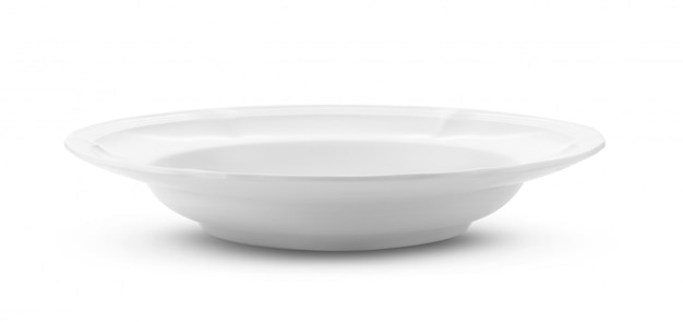 Assiette vide blanc isolé sur blanc