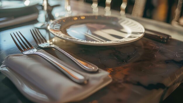 assiette vide cuillère fourchette et couteau sur la table