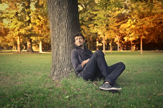 Assis dans un parc en automne