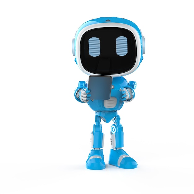 Assistant robotique bleu ou robot d'intelligence artificielle avec tablette