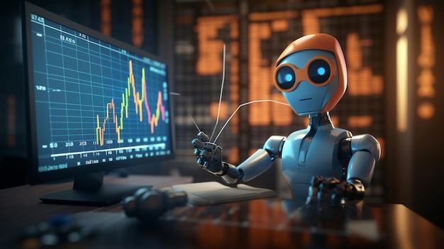 Assistant virtuel 3D AI Chatbot travaillant pour la croissance des entreprises et l'investissement dans l'intelligence artificielle