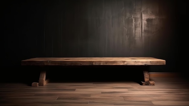 Assombrir la table de nettoyage en bois pour que quelque chose apparaisse avec l'établissement d'un salon flou Ressource créative générée par l'IA