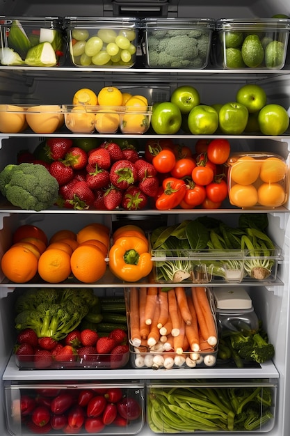 Assortiment d'aliments sains dans le réfrigérateur