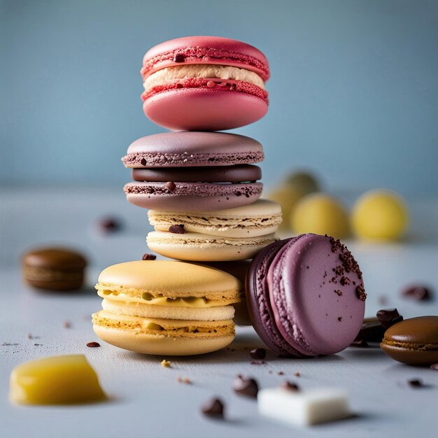 Un assortiment attrayant et délicieux de macarons sucrés aux teintes vives et colorées