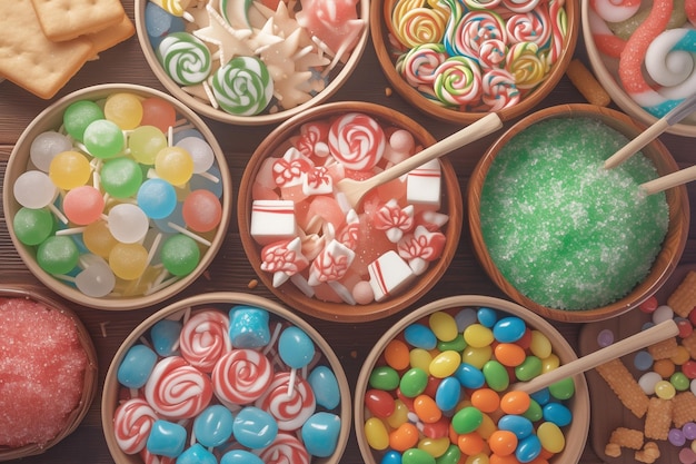 Assortiment de bonbons et de bongots de fête colorés