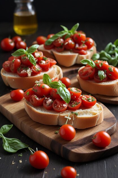 Un assortiment de bruschetta photo générée par Ai