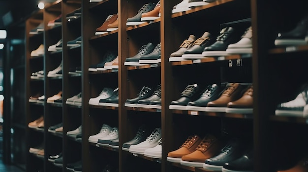 Assortiment de chaussures de course pour hommes dans une vitrine générée par Al