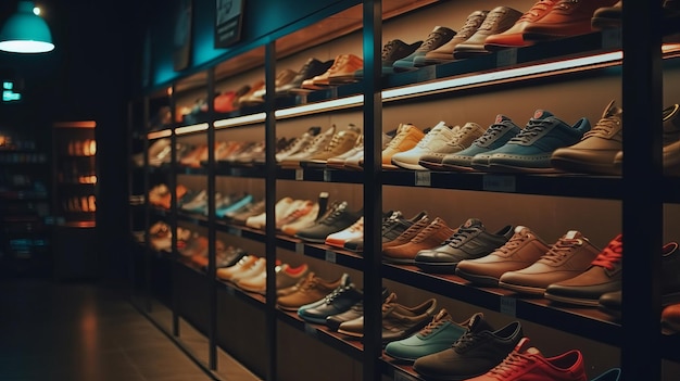 Assortiment de chaussures de course pour hommes dans une vitrine générée par Al