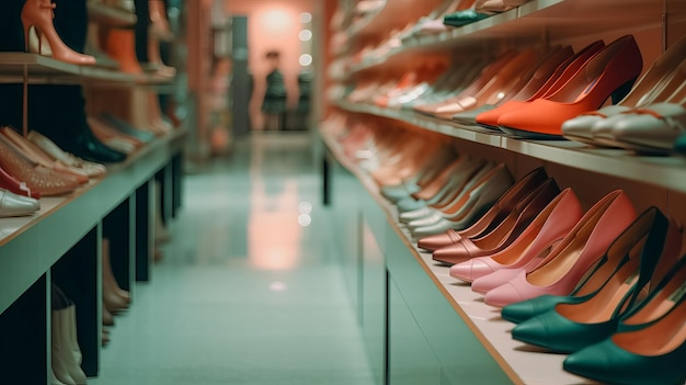 Assortiment de chaussures sur la vitrine d'un magasin de chaussures généré par Al