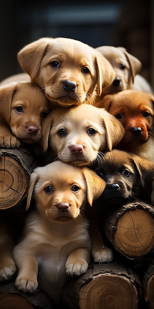 Photo assortiment de chiens mignons empilés labrador retrievers avec chiots
