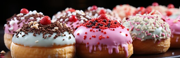 Assortiment et collage de délicieux beignets glacés, un dessert populaire, vue de dessus, photo pour pâtisserie