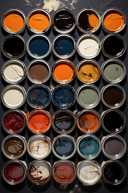 Un assortiment coloré de boîtes de peinture