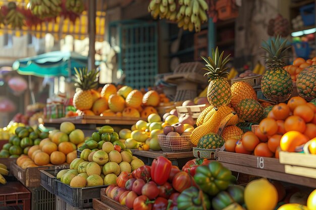 Un assortiment coloré de fruits frais dans un stand de marché