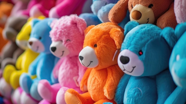 L'assortiment coloré de peluches crée une atmosphère joyeuse et confortable