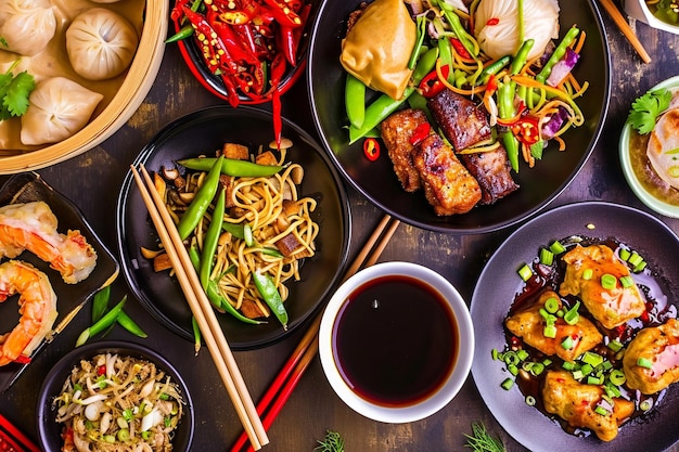 Un assortiment de délicieux plats asiatiques