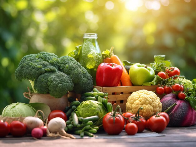 Assortiment dynamique de légumes frais sur une table Image de stock facilement détectable avec l'IA générative