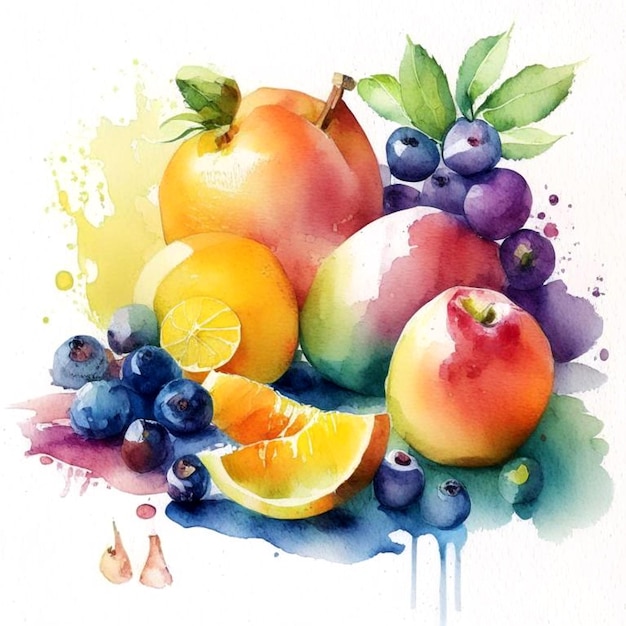 Photo assortiment de fruits frais colorés dans un style aquarelle