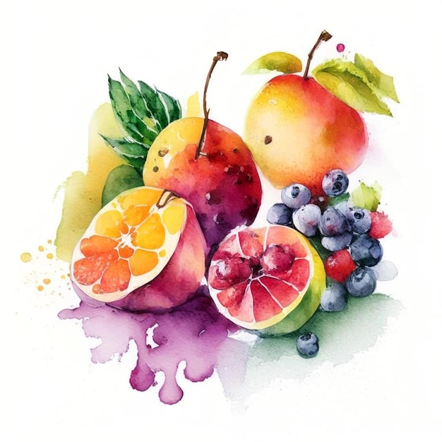 Assortiment de fruits frais colorés dans un style aquarelle