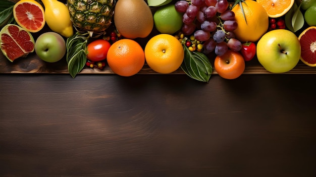 Assortiment de fruits frais et juteux sur la table en photo de bannière