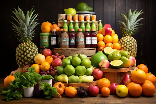 Assortiment de fruits et de jus