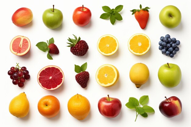 Un assortiment de fruits sains isolé sur un fond transparent