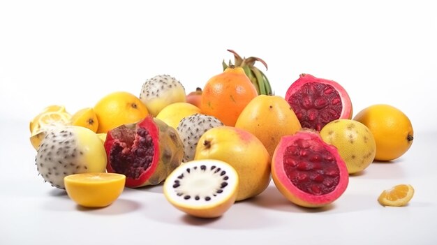 Assortiment de fruits tropicaux exotiques isolé sur fond blanc Banane dessert sucré avec des vitamines générées par l'IA