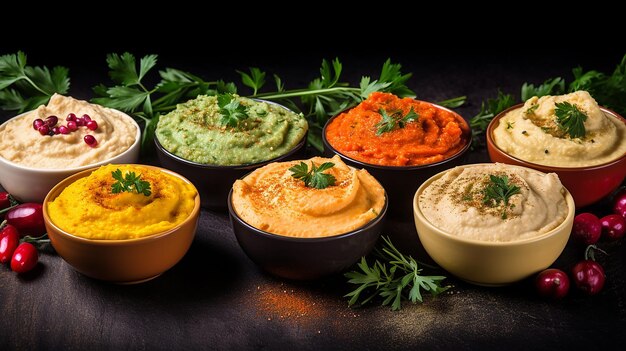 Assortiment d'images de stock de houmous