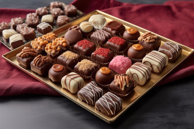 Assortiment impeccable de pralines finies sur un plateau