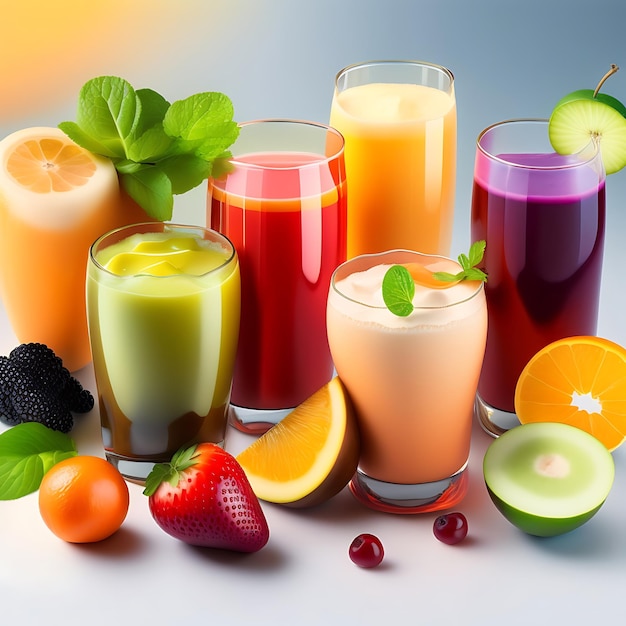 Assortiment de jus de fruits isolé sur fond blanc