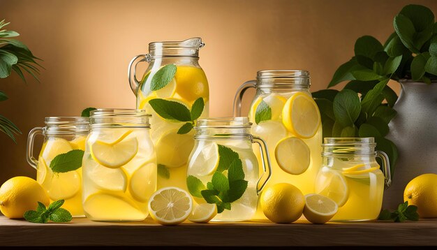 Photo assortiment de limonade dans des récipients