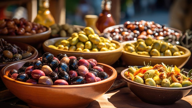 Assortiment d'olives sur le bazar