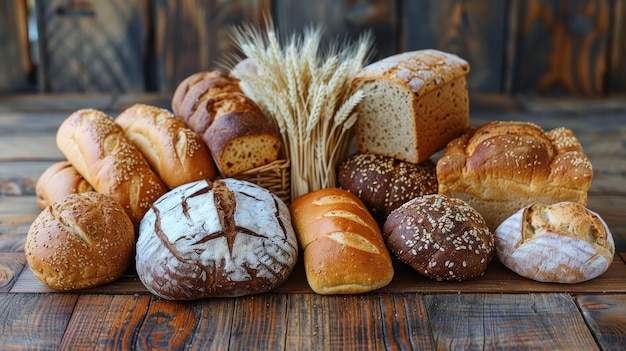 Un assortiment de pain sur une planche à couper en bois