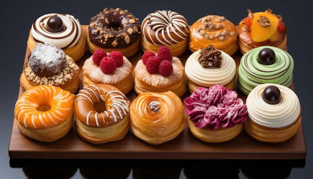 assortiment de pâtisseries sucrées vue de dessus fond blanc